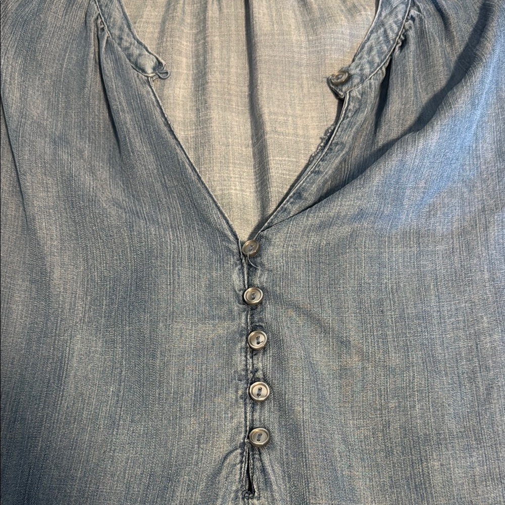 Time and Tru Denim Blue Ruffle Sleeve Blouse - Picture 3 of 7